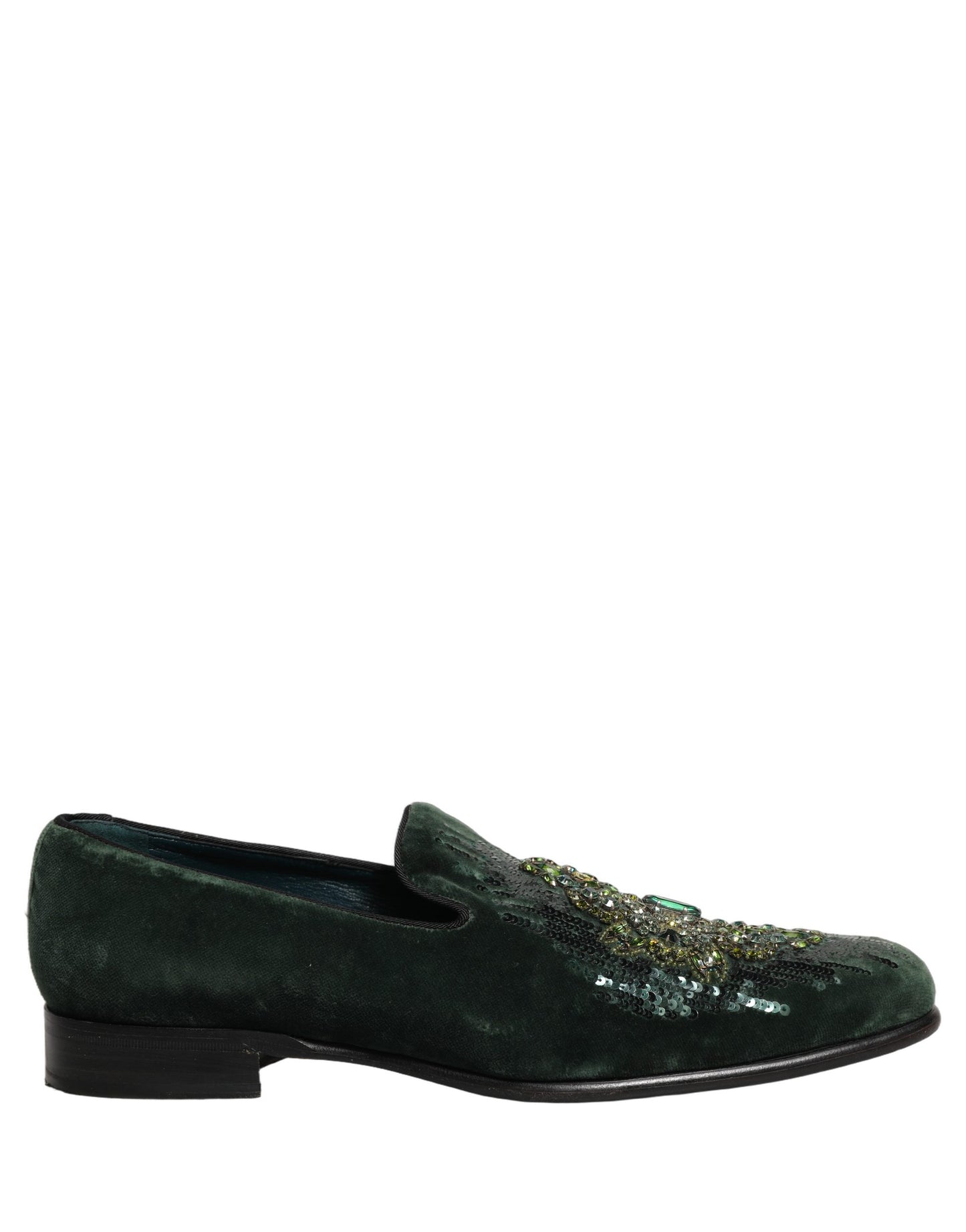 Dolce & Gabbana Green Velvet Embellished Dress Loafers Shoes