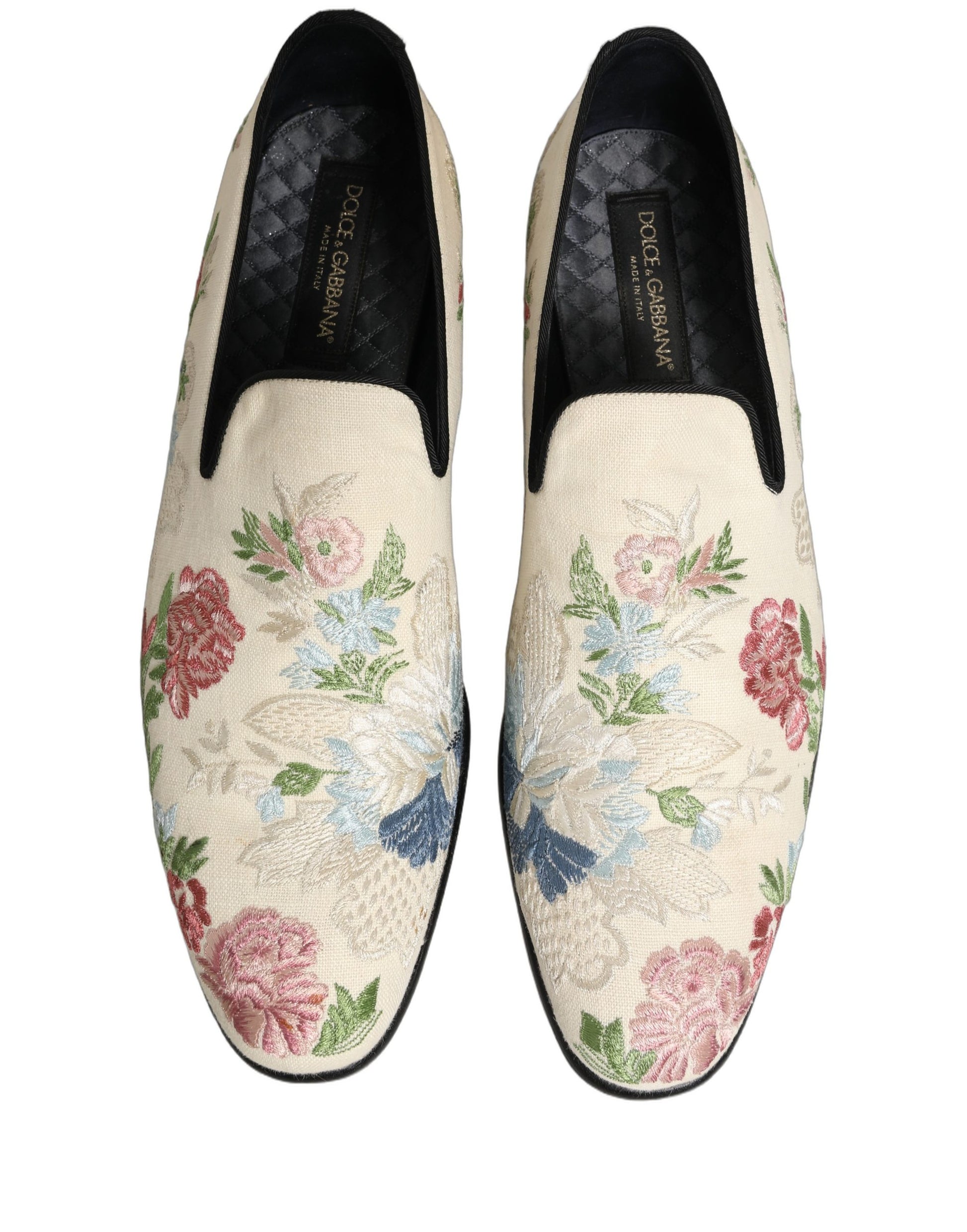 Dolce & Gabbana White Floral Embroidery Dress Loafers Shoes