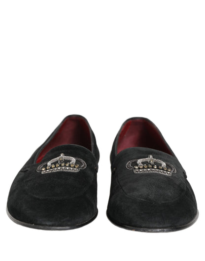Dolce & Gabbana Black Crown Embellished Dress Loafers Shoes