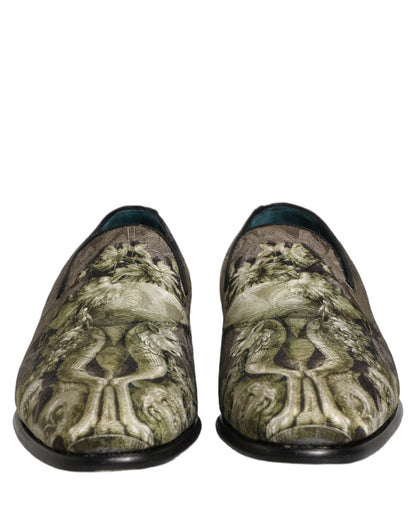 Dolce & Gabbana Brown Baroque Print Slip On Men Loafers Shoes