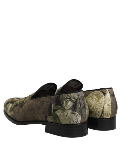 Dolce & Gabbana Brown Baroque Print Slip On Men Loafers Shoes