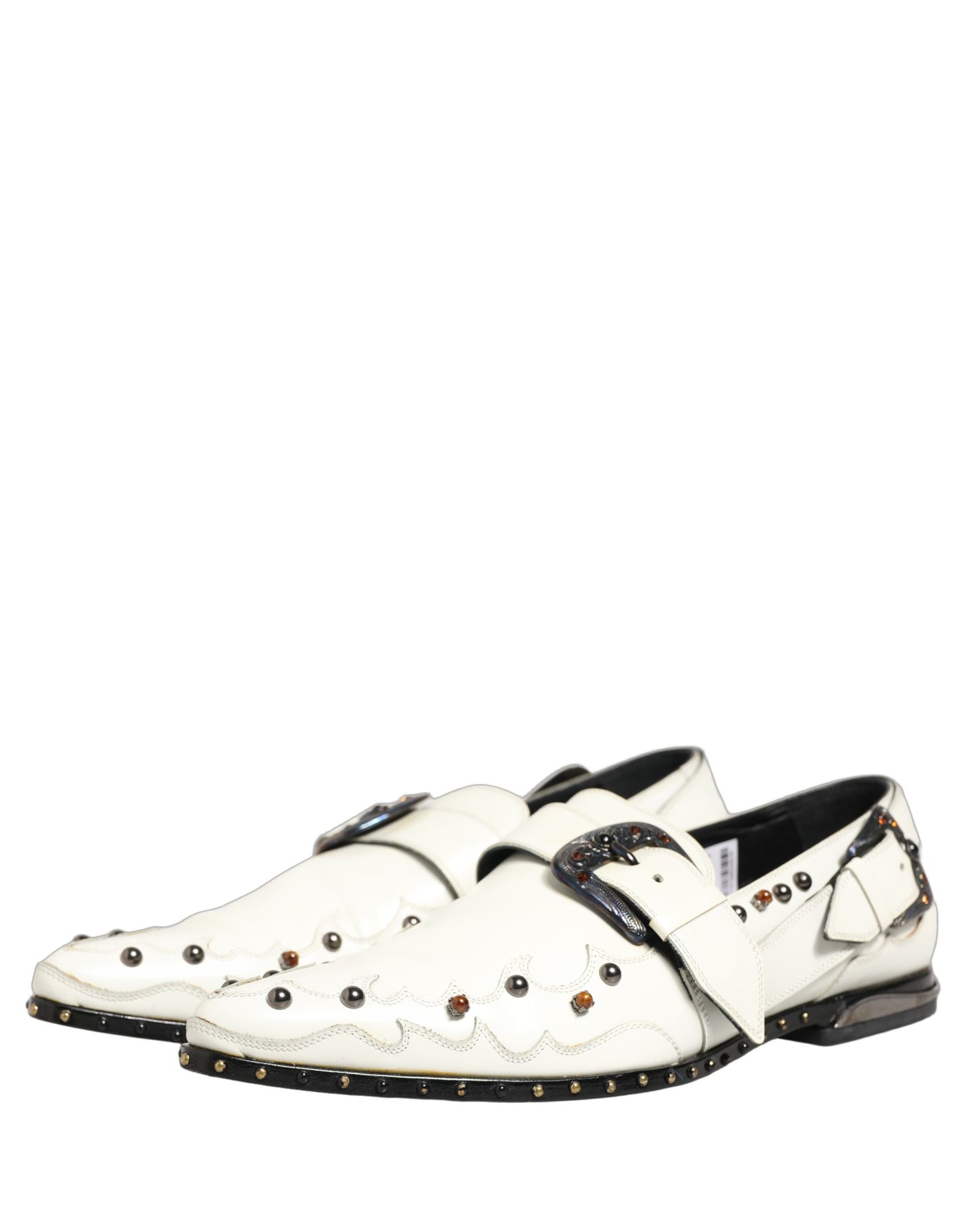Dolce & Gabbana White Studded Formal Dress Monk Strap Shoes