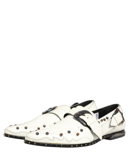 Dolce & Gabbana White Studded Formal Dress Monk Strap Shoes