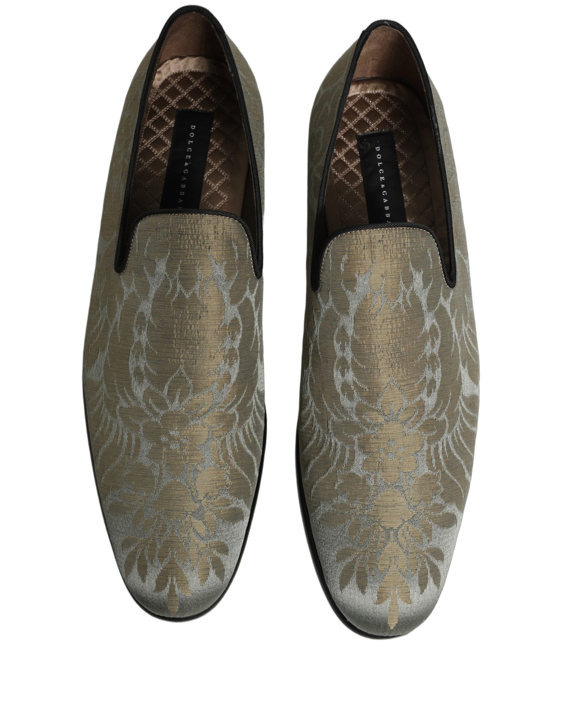 Dolce & Gabbana Gold Floral Jacquard Slip On Loafers Shoes