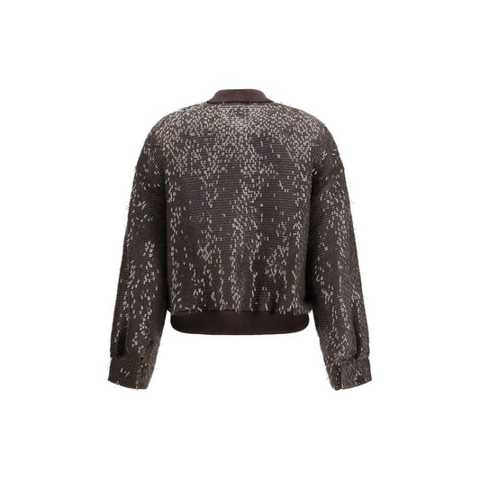 Brunello Cucinelli Brown Silk Bomber