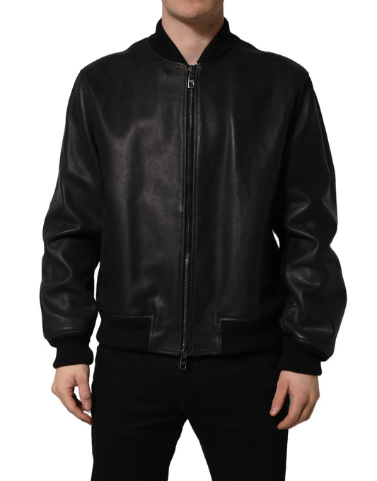 Dolce & Gabbana Black Leather Full Zip Men Biker Jacket