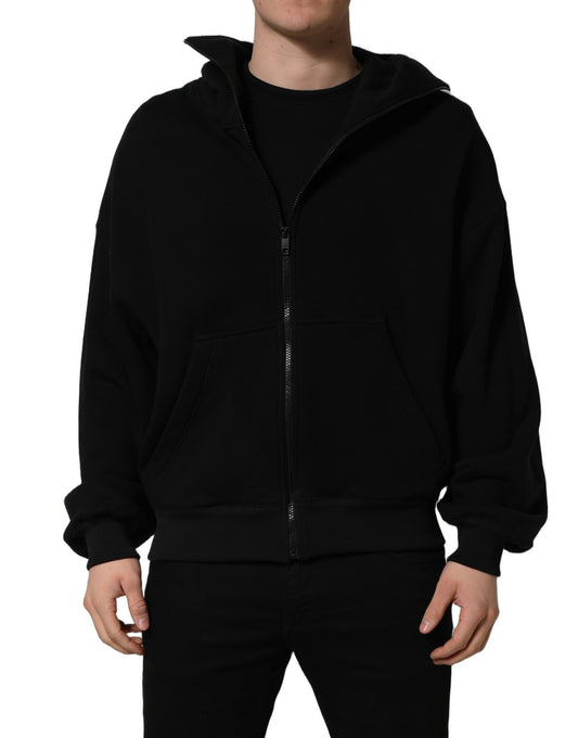 Dolce & Gabbana Black Cotton Men Hooded FullZip Bomber Jacket
