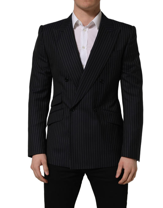 Dolce & Gabbana Black Stripes Wool Double Breasted Jacket