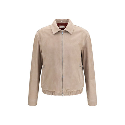 Brunello Cucinelli Beige Calf Leather Bos Taurus Leather Jacket
