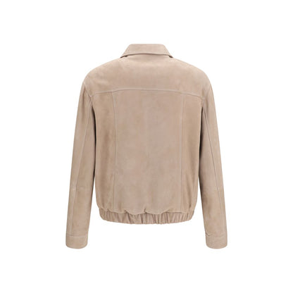 Brunello Cucinelli Beige Calf Leather Bos Taurus Leather Jacket