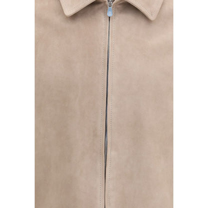 Brunello Cucinelli Beige Calf Leather Bos Taurus Leather Jacket