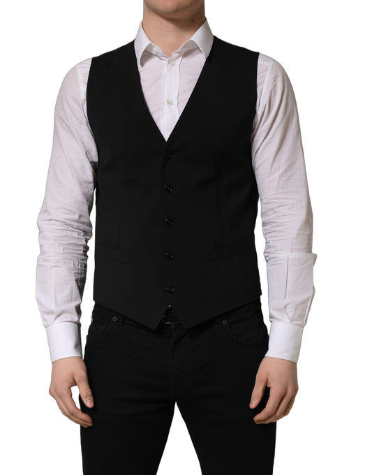 Dolce & Gabbana Black Wool Single Breasted Waistcoat Vest