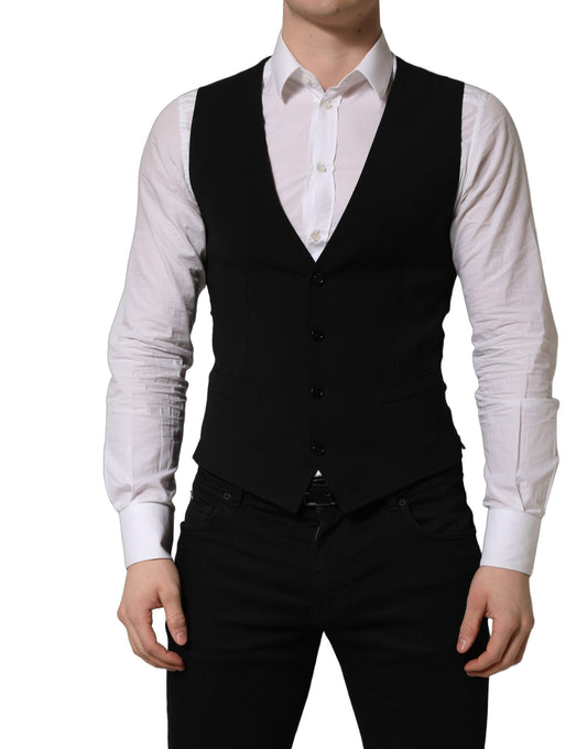 Dolce & Gabbana Black Wool Single Breasted Waistcoat Vest