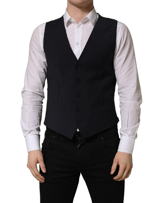 Dolce & Gabbana Black Wool Single Breasted Waistcoat Vest