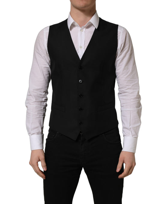 Dolce & Gabbana Black Wool Single Breasted Waistcoat Vest