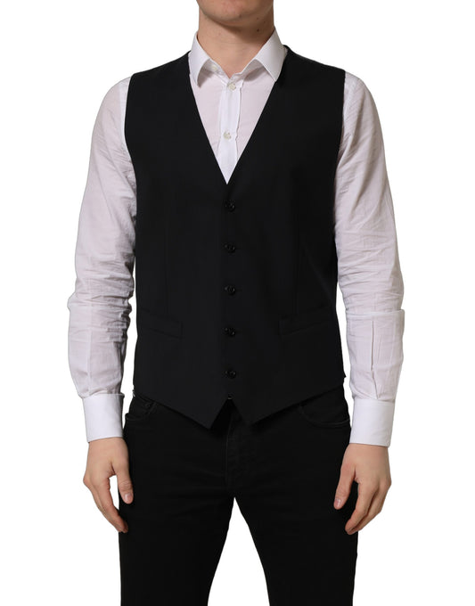 Dolce & Gabbana Black Wool Single Breasted Waistcoat Vest