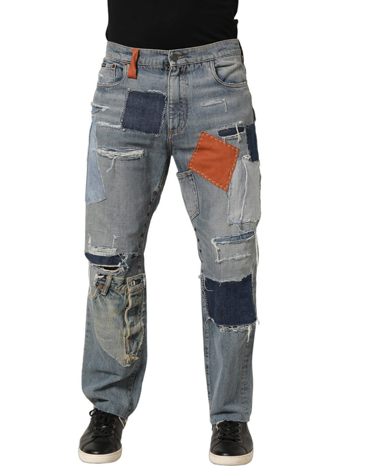 Dolce & Gabbana Blue Distressed Patchwork StraightDenim Jeans