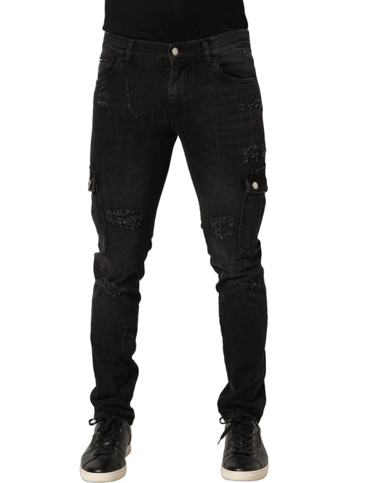 Dolce & Gabbana Black Distressed Cargo Cotton Men Denim Jeans