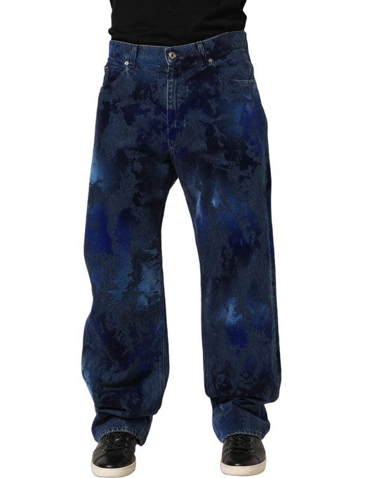 Dolce & Gabbana Blue Tie Dye Cotton Men Straight Denim Jeans