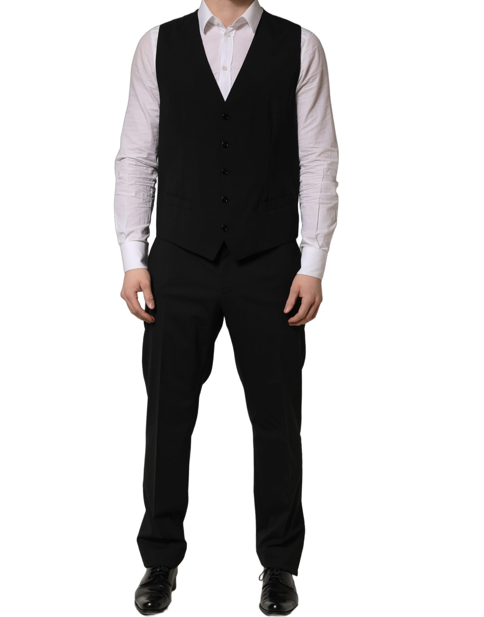 Dolce & Gabbana Black Wool Slim Fit Formal 3 Piece Men Suit