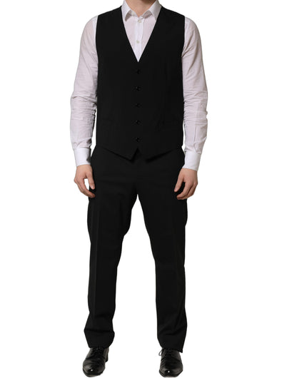 Dolce & Gabbana Black Wool Slim Fit Formal 3 Piece Men Suit