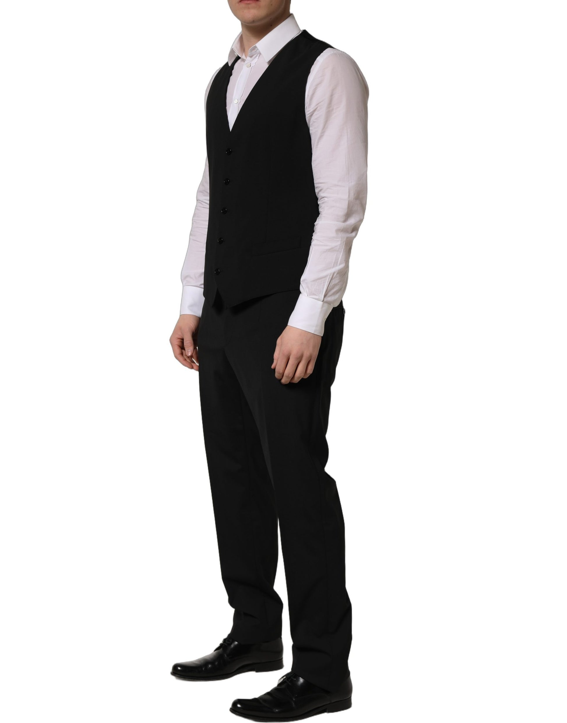 Dolce & Gabbana Black Wool Slim Fit Formal 3 Piece Men Suit