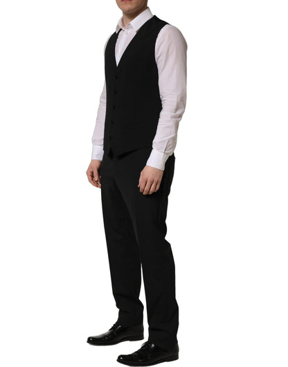 Dolce & Gabbana Black Wool Slim Fit Formal 3 Piece Men Suit