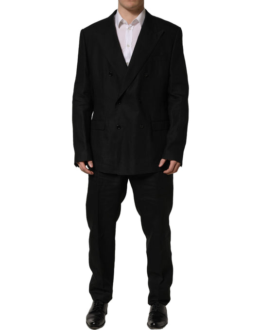 Dolce & Gabbana Black Linen Slim Fit Formal 2 Piece Suit