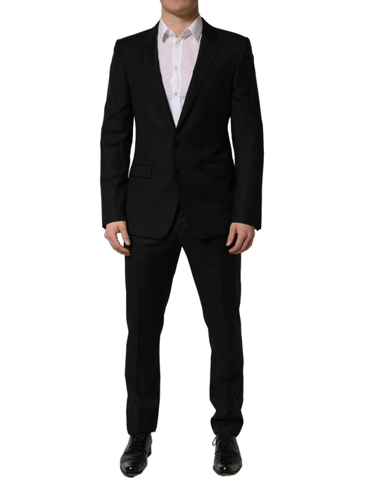 Dolce & Gabbana Black Wool Slim Fit Formal 2 Piece Men Suit