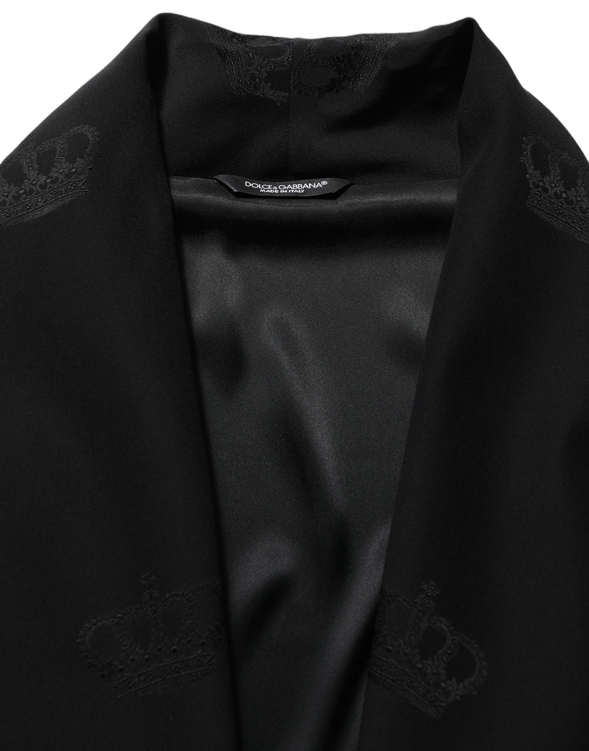 Dolce & Gabbana Black 100% Silk Robe Men Wrap Coat Jacket