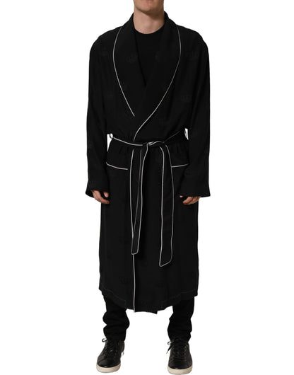 Dolce & Gabbana Black 100% Silk Robe Men Wrap Coat Jacket