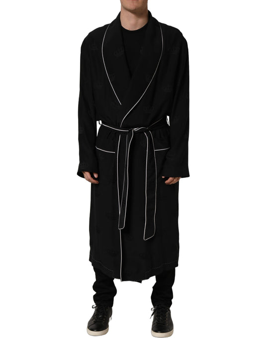 Dolce & Gabbana Black 100% Silk Robe Men Wrap Coat Jacket
