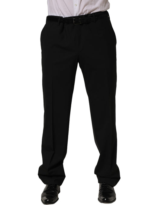 Dolce & Gabbana Black Wool Tapered Leg Dress Trouser Pants