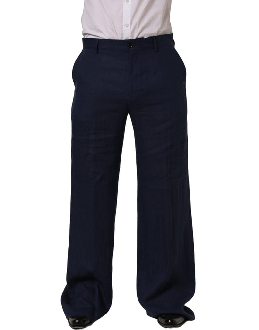 Dolce & Gabbana Blue Linen Straight Men Dress Trouser Pants