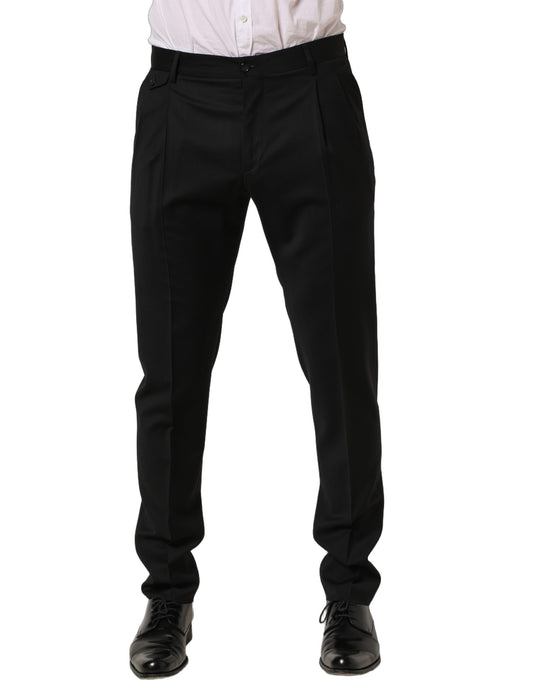 Dolce & Gabbana Black Wool Tapered Leg Men Dress Trouser Pants