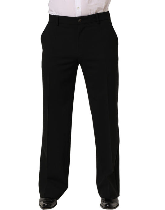 Dolce & Gabbana Black Wool Straight Men Dress Trouser Pants