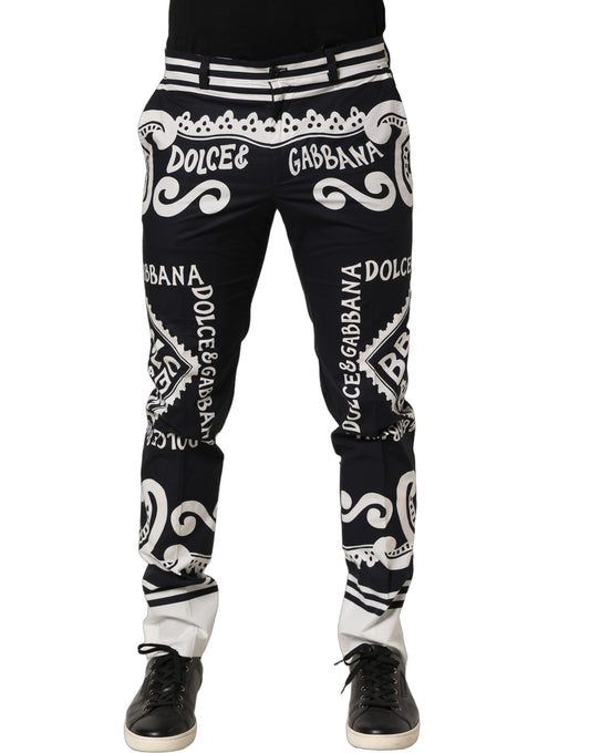 Dolce & Gabbana Black Cotton Poplin MarinaPrint Trouser Pants
