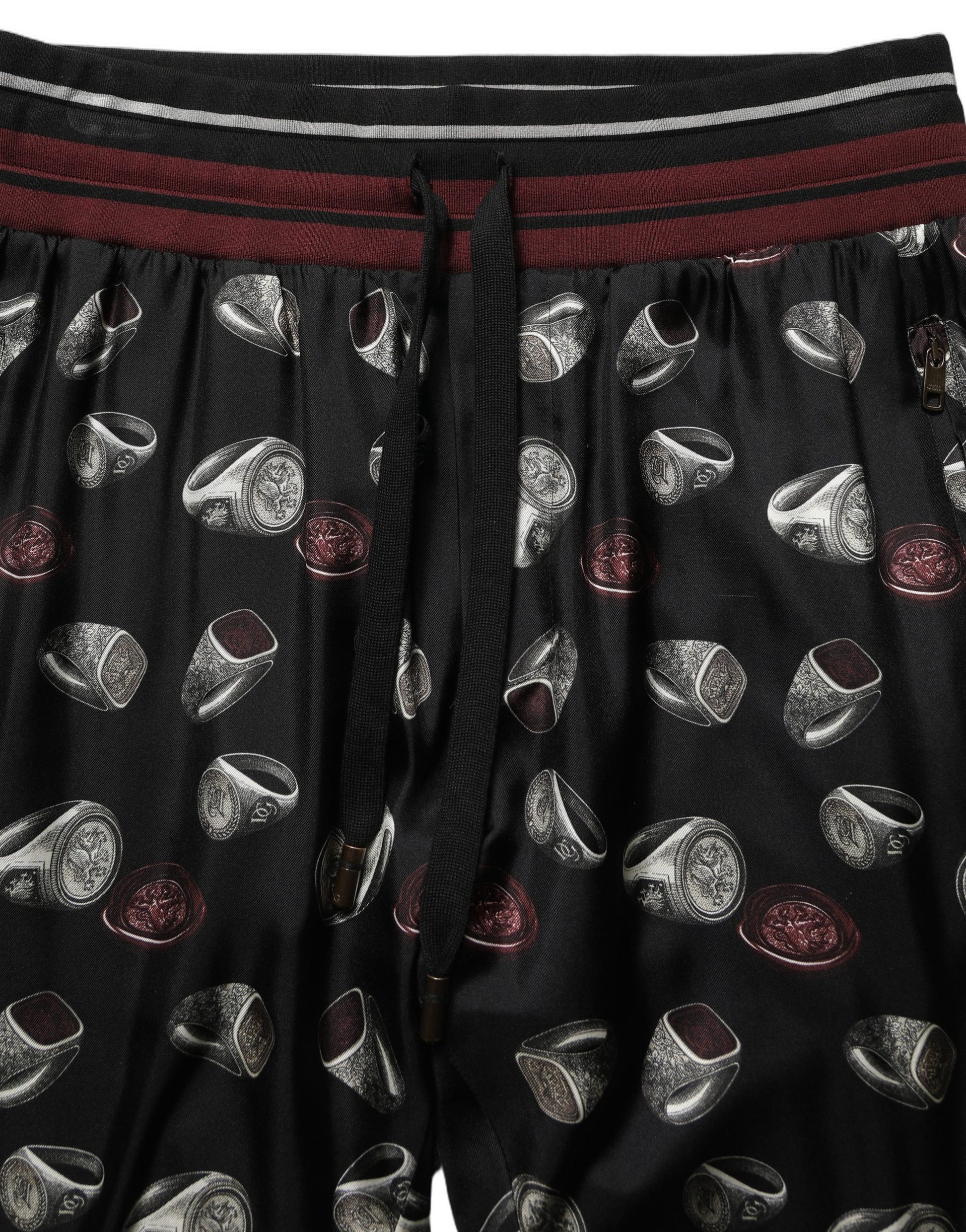 Dolce & Gabbana Pants Black Ring Print Silk Jogging Trousers