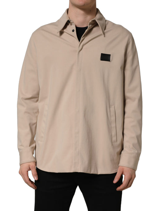 Dolce & Gabbana Beige Logo Overshirt Cotton Men Casual Shirt