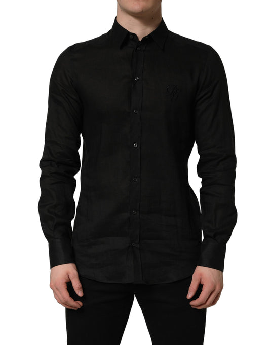Dolce & Gabbana Black MARTINI Long Sleeves Linen Dess Shirt