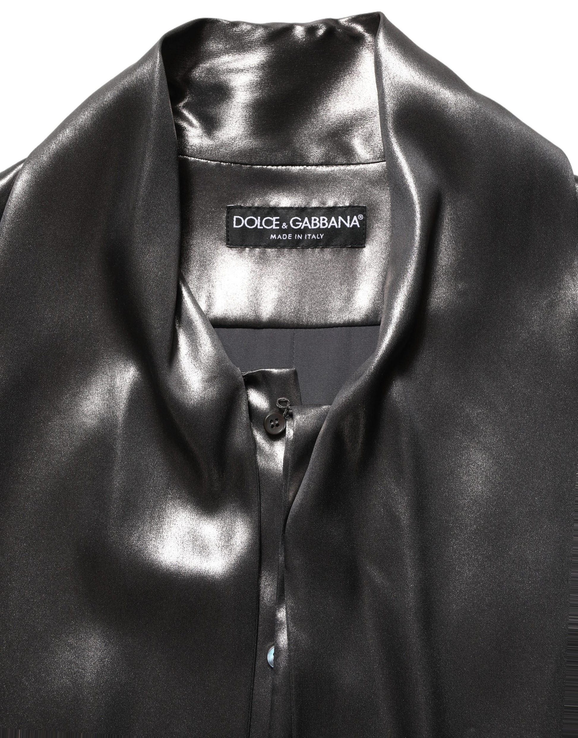 Dolce & Gabbana Silver Satin Silk Long Sleeves Men Dress Shirt