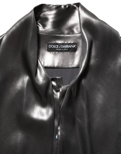 Dolce & Gabbana Silver Satin Silk Long Sleeves Men Dress Shirt
