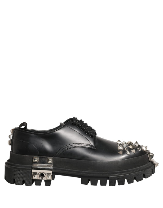 Dolce & Gabbana Black Leather Studded Hi-Trekking Derby Shoes