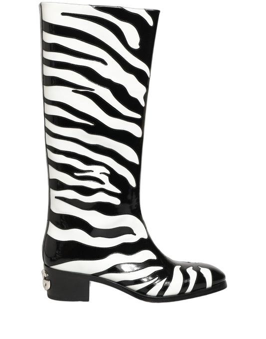 Dolce & Gabbana Black White Zebra Knee High Men Boots Shoes