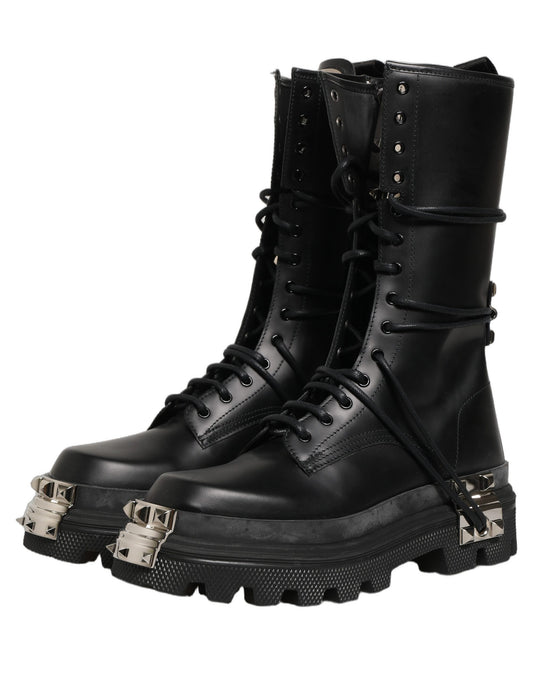 Dolce & Gabbana Black Stud Platform Combat High Boots Shoes