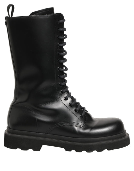 Dolce & Gabbana Black Leather Lace Up Men Combat Boots Shoes