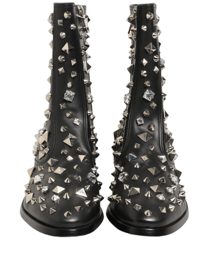 Dolce & Gabbana Black Crystal Embellished Short Boots Shoes