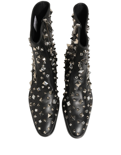Dolce & Gabbana Black Crystal Embellished Short Boots Shoes