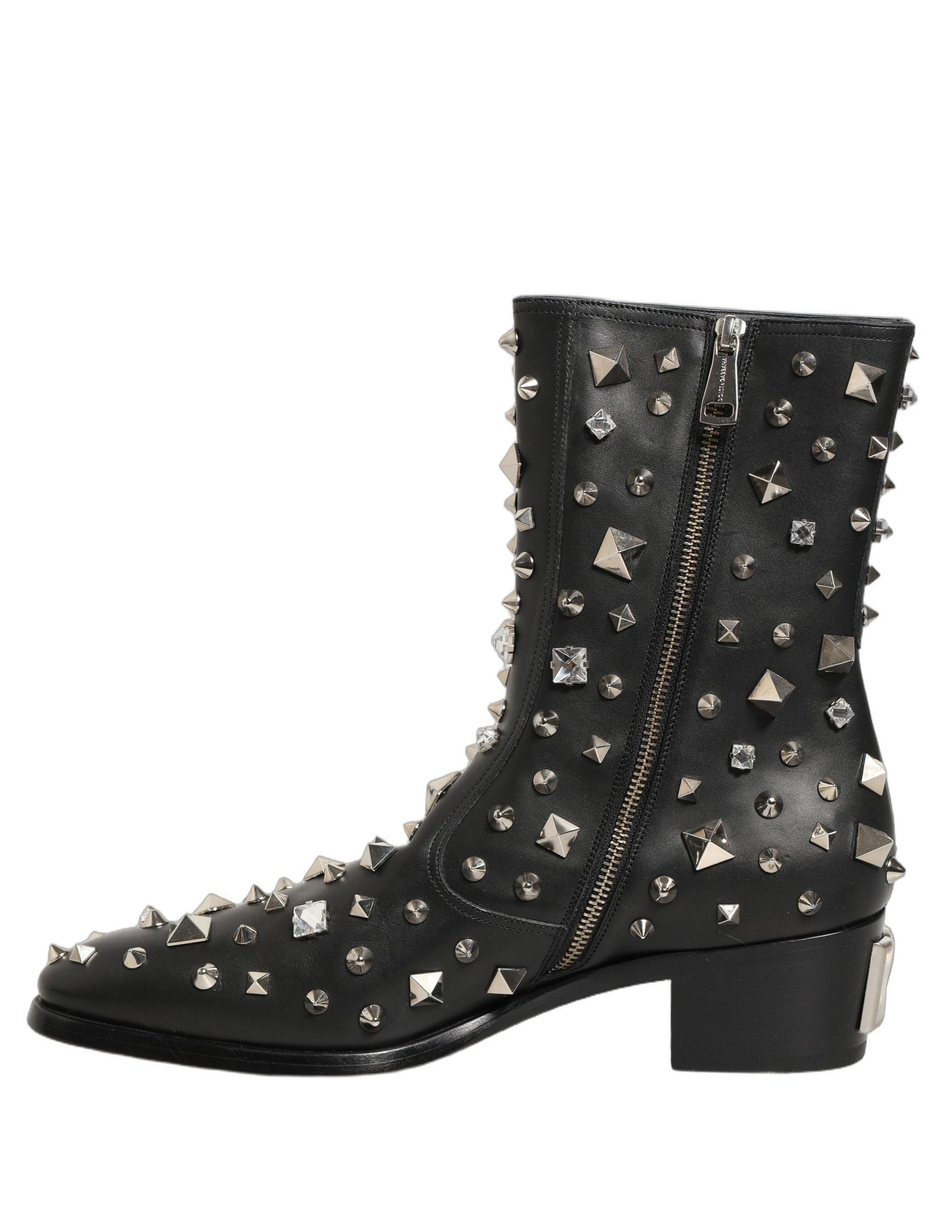 Dolce & Gabbana Black Crystal Embellished Short Boots Shoes