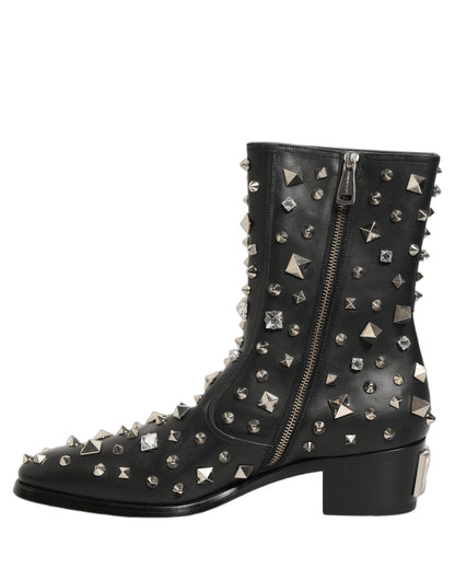 Dolce & Gabbana Black Crystal Embellished Short Boots Shoes